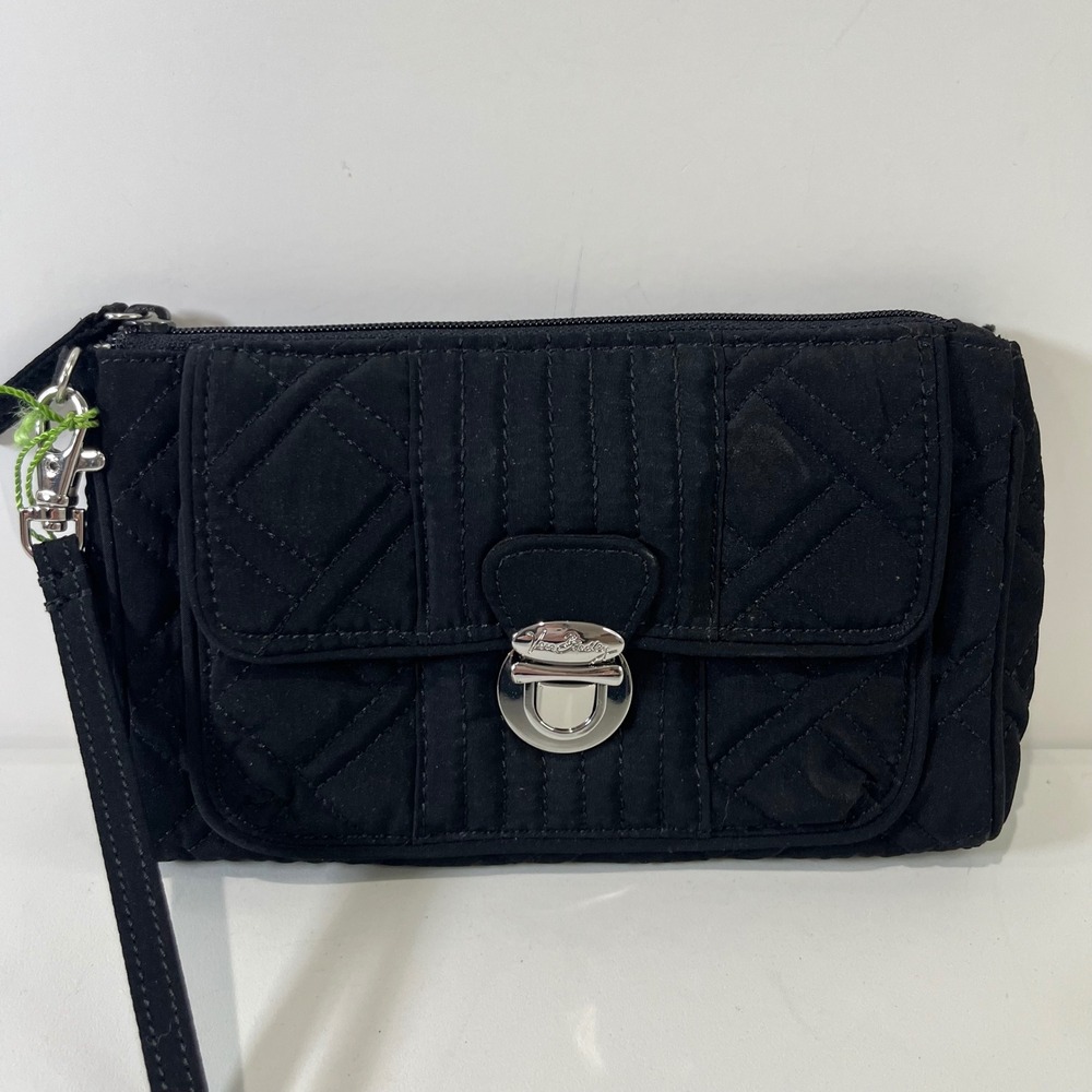 New Vera Bradley Wristlet Wallet Black Quilted Cotton Turnlock Classic Travel